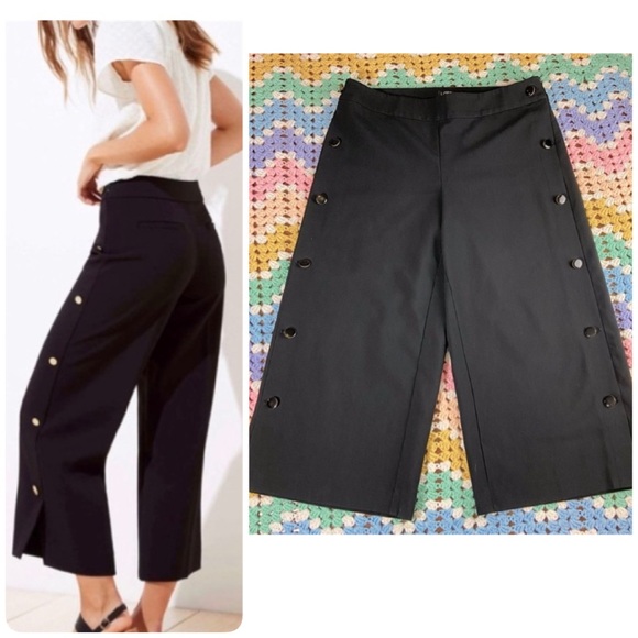 LOFT Pants - LOFT Black Wide Leg Trouser Cropped Pants Culottes Sz 10 Sailor Palazzo Capri